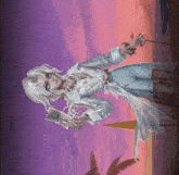 a painting of a woman holding a book and a sword