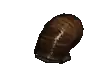 a snail with a brown shell is crawling on a white surface .