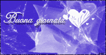 a purple background with the words buona giornata and hearts
