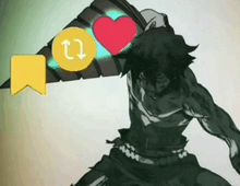 a drawing of a man holding a sword with a heart on his head