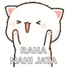 a white cat is covering its face with its hands and says `` raha nahi jata '' .