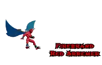 a pixel art of a red monster with blue wings and the words firebrand red arremer on the bottom