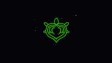 a green glowing heart with leaves on a black background .