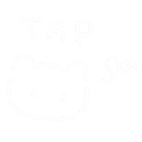 a white drawing of a cat 's face with the words tap on it .