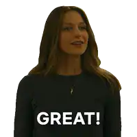 a woman in a black shirt says great