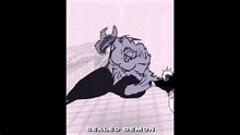 a black and white drawing of a monster fighting another monster .