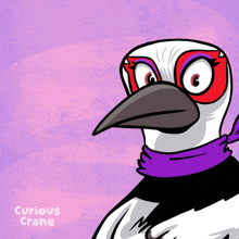 a cartoon of a bird with the words curious crane on the bottom right