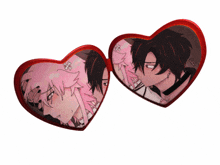a pair of heart shaped sunglasses with a picture of a girl and a boy