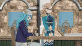 a woman with horns is sitting at a table next to another woman with glasses