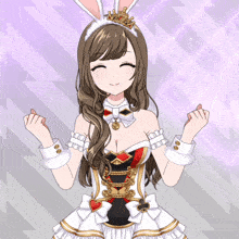 a girl with bunny ears and a queen of hearts dress
