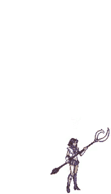 a pixel art of a girl holding a sword