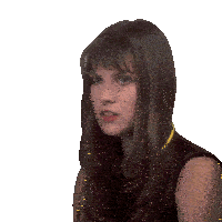 a woman wearing a black shirt and a yellow ribbon around her neck