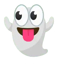 a cartoon ghost sticking its tongue out and smiling