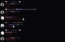 a screenshot of a discord conversation between emissaray and rai