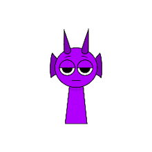 a purple cartoon character with horns and a sad face