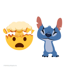 a cartoon of stitch standing next to an emoji