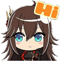a girl with brown hair and blue eyes has a hi sticker on her head