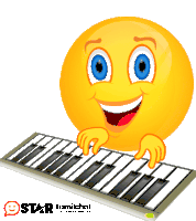 a smiley face is playing a piano keyboard with star tamilchat written on the bottom