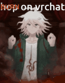 a picture of a boy with the words burn on vrchat written on it