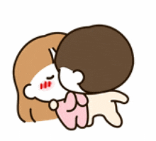 a cartoon of a boy and a girl kissing with a red heart above them .