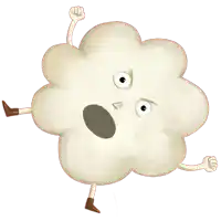 a cartoon drawing of a cloud with arms and legs and a surprised face