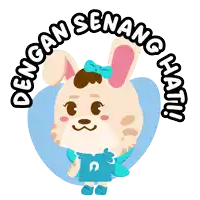 a sticker of a bunny with the words dengan senang hati around it