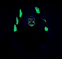 a person wearing a glow in the dark mask with the words welcome to written below them