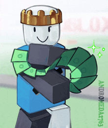 a drawing of a roblox character with a crown on his head holding money