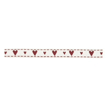 a ribbon with red hearts on it on a white background .