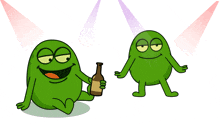 a cartoon of a green monster holding a bottle of beer