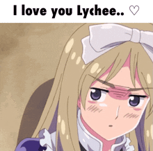 a picture of a girl with a bow and the words " i love you lychee "