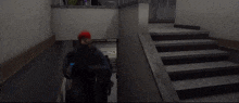 a group of police officers walking down stairs