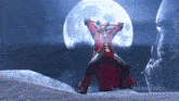 a video game character is dancing in front of a full moon with doomguybot written on the bottom