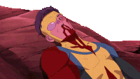 a cartoon of a man with blood coming out of his nose and mouth