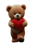 a teddy bear is holding a red heart in his hands