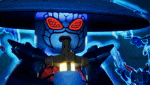 a cartoon character with red eyes and a sword in his hand