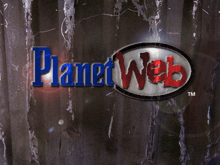 a sign that says planet web in red and blue