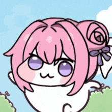 a cartoon drawing of a girl with pink hair