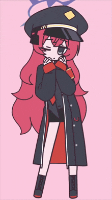 a cartoon drawing of a girl wearing a black hat
