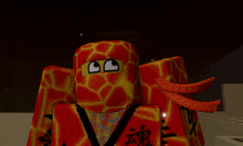 a red and yellow ninja with a scarf around his neck is surrounded by stars