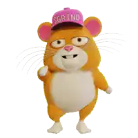 a cartoon mouse with a pink hat that says grind