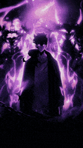 a man in a mask is surrounded by purple fire
