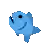 a pixel art drawing of a blue fish on a white background .