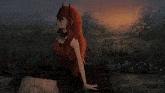 a painting of a woman with red hair and horns is titled gabriel de lea