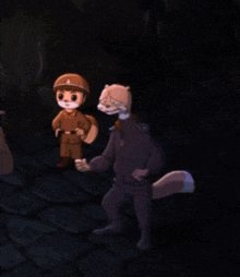 a cartoon of a man and a fox dancing