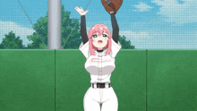 a girl with pink hair is wearing a baseball uniform that says championship
