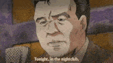 a cartoon of a man singing into a microphone with the words tonight in the nightclub above him