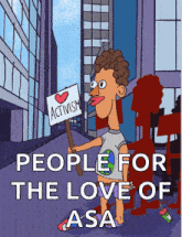 a cartoon man is holding a sign that says activism