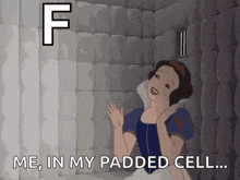 a cartoon of snow white in a cell with the letter f above her
