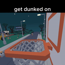 a picture of a basketball hoop and the words get dunked on